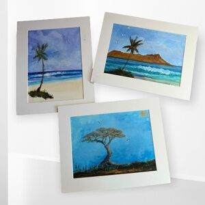 Hawaiian Tropical Watercolor Art Print Nature Coastal Set Of 3 Landscape